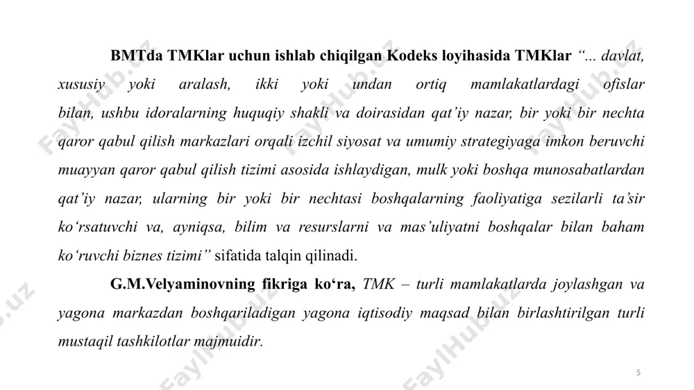 shaxslar sonidagi ulushi. 12 mutaxassislarning fikricha, bugungi kunda eng transmilliylashgan mamlakatlar gonkong (86%), irlandiya (64%), belgiya va lyuksemburg (59%), singapur (59%), estoniya (47%) hisoblanadi. boshqa mamlakatlarda transmilliylashuv indeksi ancha past: braziliyada 15%, rossiyada 14%, germaniyada 11%, xitoyda 10%, yaponiyada esa 2%. agar amerika tmklarini yevropa tmklari bilan solishtirsak, unda o‘ziga xos bir qonuniyatni ko‘rishimiz mumkin: aqsh savdo bozorining kattaligi tufayli aqsh tmklarining transmilliylashuv darajasi yevropa tmklariga qaraganda ancha past. bundan tashqari, tmklarning faoliyati uchun zaruriy sharoitlarni ta’minlab beruvchi aqsh va yevropaning soliq tizimlari ham bir-biridan farq qiladi. ayni vaqtda yevropa tmklari uchun ishlab chiqarish joyini sharqqa ko‘chirish ancha foydali. tmklarni mamlakatda faoliyat boshlashini rag‘batlantirish maqsadida hukumatlar ularga soliq, davlat subsidiyalari, mehnat yoki ekologik qonunlar tizimida alohida imtiyozlarni taklif etadilar. 13 tmklarning xorijdagi faoliyatini namoyon etuvchi asosiy ko‘rsatkichlar i – kompaniyaning umumiy aktivlarida xorijiy aktivlarning ulushi. ii – umumiy savdo hajmida xorijdagi yillik savdo hajmining ulushi. iii – umumiy ishlovchilar sonida …