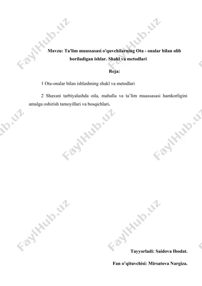 ota-onalar bilan ishlashning shakl va metodlari — DOCX