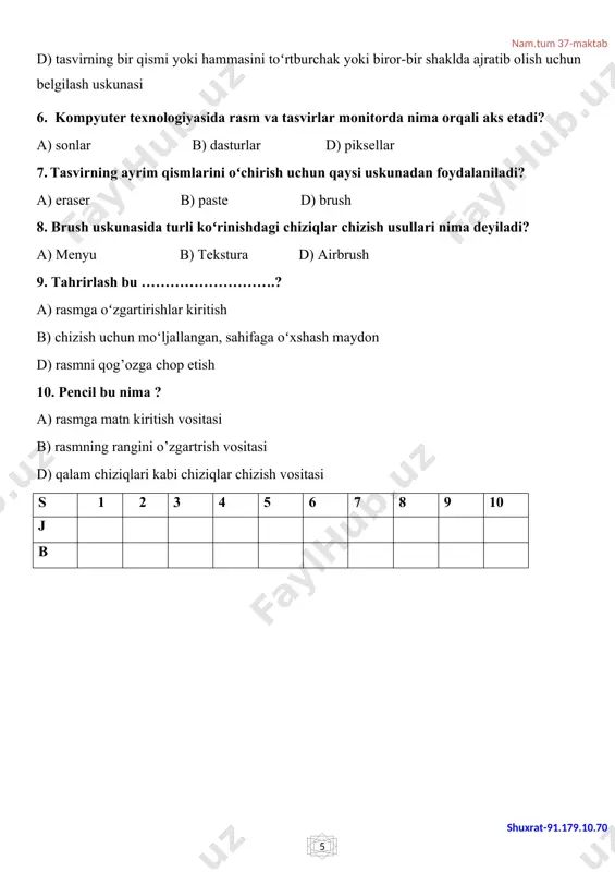 informatika fanidan nazorat ishi daftari - Page 5