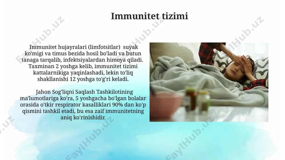 aqaloqdan 1-2 tasida kuzatiladi. o'zbekistondagi tadqiqotlar shuni ko'rsatdiki, 5 yoshgacha bo'lgan bolalarda takrorlanuvchi respirator kasalliklarining 30% ga yaqini genetik moyillik bilan bog'liq bo'lib, hujayra membranalarining tuzilishiga ta'sir qiluvchi mutatsiyalar bilan izohlanadi. vaksinalar aqshda o‘tkazilgan tadqiqotlar shuni ko‘rsatdiki, emlashning iqtisodiy foydasi yuqori bo‘lib, kasalliklar tufayli yo‘qoladigan ish kunlarini 30% gacha kamaytiradi. o‘zbekistonda 2022-yilda o‘tkazilgan milliy immunizatsiya dasturiga ko‘ra, bolalar 12 ta asosiy kasallikka qarshi emlanadi, bu esa yuqumli kasalliklar sonini sezilarli darajada kamaytirishga yordam beradi. jismoniy faollik jismoniy faollikning yetarlicha bo'lmasligi, 5 yoshgacha bo'lgan bolalarning 30% gacha nafas yo'llari kasalliklariga moyilligini oshirishi, jahon sog'liqni saqlash tashkiloti ma'lumotlariga ko'ra, ayniqsa, samarqand viloyati kabi zich aholi yashaydigan hududlarda kuzatiladi. o'zbekistonda 2021 yilda o'tkazilgan so'rovnomalar shuni ko'rsatdiki, jismoniy faollikning yetarli emasligi, 7-10 yoshli bolalar orasida yuqumli kasalliklarga chalinish xavfini 15% ga oshiradi, bu esa maktabga borishni va o'qishni qiyinlashtiradi. gigiena qoidalari o'zbekiston sog'liqni saqlash vazirligining tavsiyalariga ko'ra, 6 oygacha bo'lgan chaqaloqlarning tirnoqlarini muntazam ravishda …