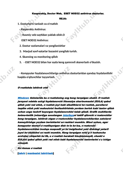 antivirus dasturlar (kasperskiy, doctor web, eset nod32) — DOCX