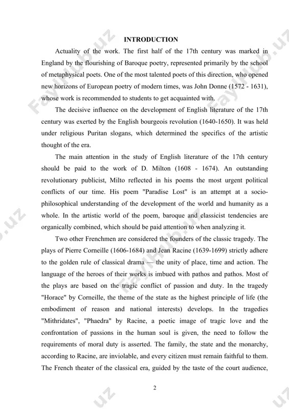 (the embodiment of reason and national interests) develops. in the tragedies "mithridates", "phaedra" by racine, a poetic image of tragic love and the confrontation of passions in the human soul is given, the need to follow the requirements of moral duty is asserted. the family, the state and the monarchy, according to racine, are inviolable, and every citizen must remain faithful to them. the french theater of the classical era, guided by the taste of the court audience, transferred the ideals of absolutism to the stage, created a type of hero who overcomes himself, subordinates his feelings to the interests of the state, fights for honor and glory. the strict rules of classicism were formulated by the french poet nicolas boileau (1636-1711) in his "poetic art", where he summarized the artistic experience of french literature of the xvii century. the literature of classicism developed under the sign of the dominance …