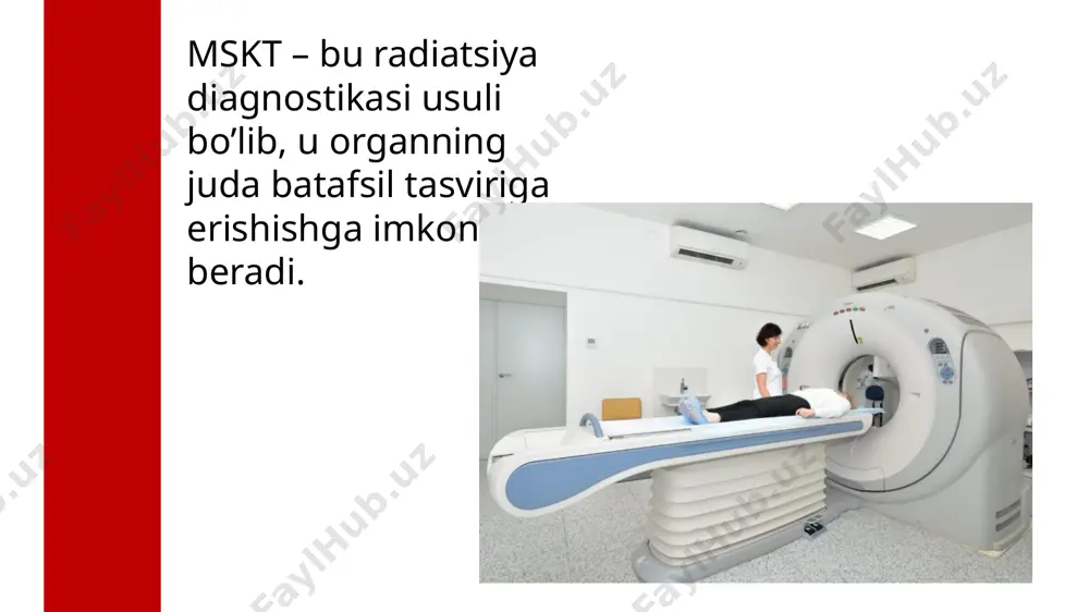 le tanadagi metall va elektron implantlarning mavjudligi, metall asosidagi bo’yoqli tatuirovkalar: msktda – cheklovlar yo’q, mrt – taqiqlangan. bolalar yoshi, homiladorlik: mskt – taqiqlangan, homiladorlikning 12-haftasidan boshlab mrtga ruxsat beriladi (7 yoshgacha bo’lgan bolalar narkoz ostida o’tkaziladi) jarayonning davomiyligi: mskt – 5-15 daqiqa, mrt – 30 daqiqagacha. 15 2023 thank you！ 16 image1.jpeg image2.jpeg image3.png image4.jpeg image5.jpeg image6.jpeg image7.jpeg image8.jpeg image9.png image10.png image11.jpeg