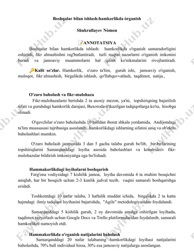 hammakorlikda o'rganish bo‘yicha taqdimot — DOCX