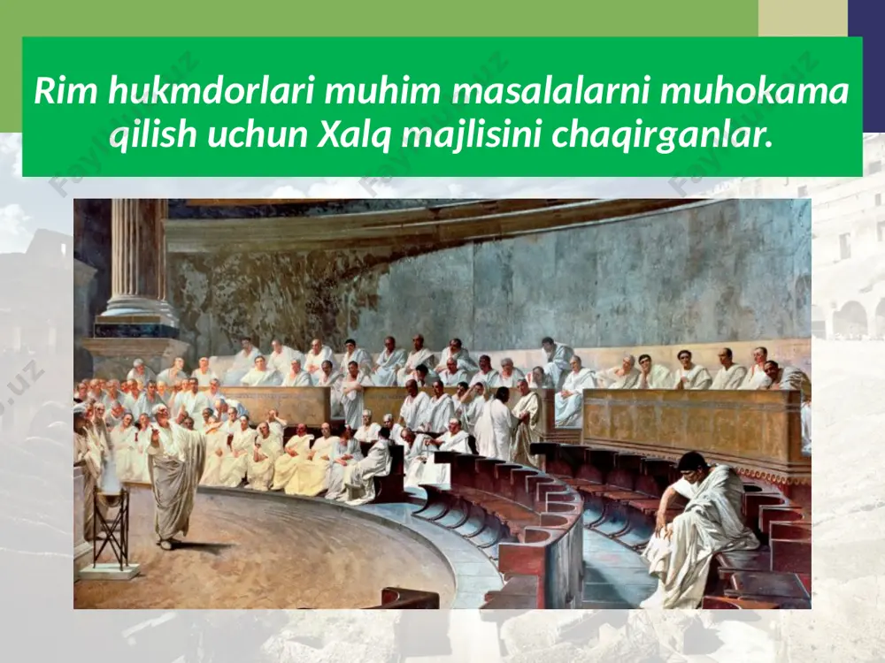 1. rimda respublika boshqaruvi qay tarzda amalga oshirilgan? 2. “respublika” so’zi qanday ma’noni anglatadi? 3. diktator kim? qaysi hollarda u rim hukmdorligiga aylangan? 4. rim qonunchiligi haqida so’zlab bering. uning o’ziga xosligi nimada? 5. «12 jadval qonunlari» kimlarning manfaatlarini himoya qilgan? image4.jpeg image5.jpeg image6.jpeg image7.emf image8.jpeg image9.jpeg image10.jpeg image11.emf image12.jpeg image13.jpeg image14.png image15.png image16.emf image1.jpg /docprops/thumbnail.jpeg