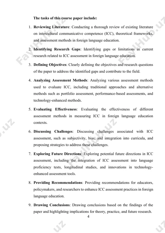 integration into curricula, and proposing strategies to address these challenges. 7. exploring future directions: exploring potential future directions in icc assessment, including the integration of icc assessment into language proficiency tests, longitudinal studies, and innovations in technology-enhanced assessment tools. 8. providing recommendations: providing recommendations for educators, policymakers, and researchers to enhance icc assessment practices in foreign language education. 9. drawing conclusions: drawing conclusions based on the findings of the paper and highlighting implications for theory, practice, and future research. 10. synthesizing insights: synthesizing insights from the literature review, analysis of assessment methods, and discussions of challenges and future directions to offer a comprehensive understanding of icc assessment in foreign language education. chapter i introduction to intercultural communicative competence 1.1 definition and importance of intercultural communicative competence intercultural communicative competence (icc) represents a multifaceted capability crucial for effective communication across cultural boundaries. at its core, icc embodies the ability to interact, …