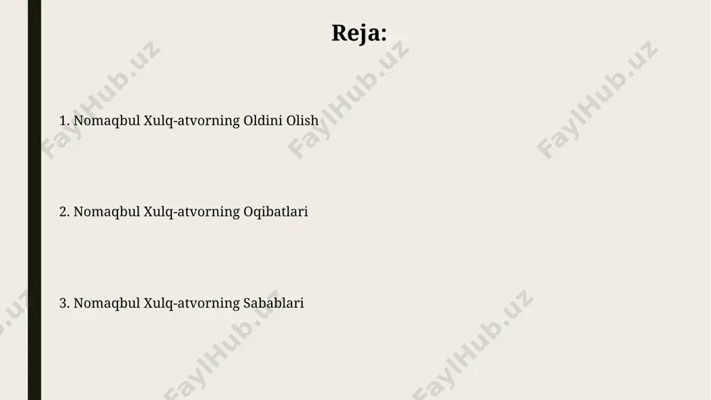 iqotlar 15-17 yoshdagi o‘smirlar orasida o‘g‘rilik va zo‘ravonlik kabi nomaqbul xulq-atvorlarning yuqori darajada ekanligini ko‘rsatdi. nomaqbul xulq-atvorning sabablari 2018 yilda samarqand viloyatida o'tkazilgan ijtimoiy so'rov natijalariga ko'ra, nomaqbul xulq-atvorning 35%i tengdoshlar ta'siri va ijtimoiy tarmoqlardagi salbiy kontent iste'moli bilan bog'liq. noma'lum sabablarga ko'ra, andijon viloyatining qishloq hududlarida 15-18 yoshli yoshlar orasida nomaqbul xulq-atvor ko'rsatkichlari shaharlarga nisbatan 1,5 marta yuqori. nomaqbul xulq-atvorning oqibatlari noma'qul xulq-atvor oqibatlari sifatida, farg'ona vodiysida 2022 yilda 500 dan ortiq voyaga yetmagan shaxs sud javobgarligiga tortilgan, bu esa ijtimoiy moslashuv muammolari va kelajakdagi ish topish qiyinchiliklariga olib keladi. nomaqbul xulq-atvor 15 yoshgacha bo'lgan bolalar orasida toshkent shahrida 20% ga oshgan, bu ta'lim muassasalarida intizomsizlik va o'qishga bo'lgan qiziqishning pasayishiga olib keladi. nomaqbul xulq-atvorning turlari noqonuniy giyohvand moddalarni iste'mol qilish, masalan, toshkent shahrida 15-25 yoshdagi yoshlar orasida keng tarqalgan, og'ir jinoyat hisoblanadi va qamoq jazosi bilan jazolanishi mumkin. maktabda tahsil olayotgan 10-12 yoshli bolalar orasida, samarqand viloyatida kuzatilgan …