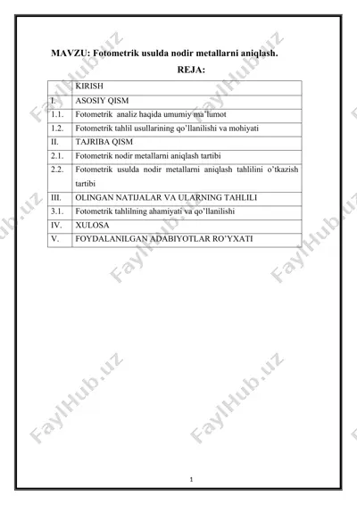 fotometrik usulda nodir metallarni aniqlash — DOCX