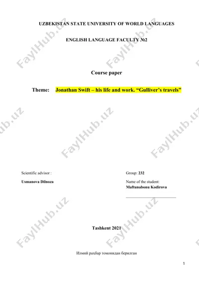 jonathan swift – his life and work. “gulliver’s travels” — DOC
