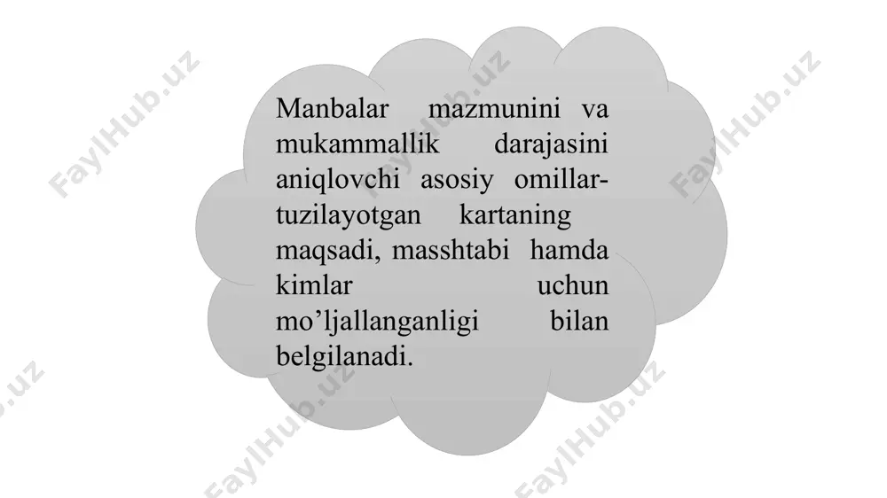 in emas. dala materiallari shakli har xil: gidrologik kuzatishlarda ular dala jurnallarida keltirilgan o‘lchash natijalari; tabiiy geografik tadqiqotlarda – kundalik va hisobotlarda berilgan matnlar, rasmlar va chizmalar; geofizik plan olishda – yerning fizik parametrlari ko‘rsatkichlari va h.k. dala materiallari lokalizatsiya qilinish maqsadiga ko’ra nuqtali, alohidagi punktda bajarilgan kuzatish natijalari, marshrut bo‘yicha – tanlangan yo‘nalish bo‘yicha olib borilgan kuzatishlarga (daryolar, yo‘llar, profillar va h.k.), maydonli – butun hudud bo‘yicha o‘tkazilgan kuzatishlar guruhlariga bo‘linadi. alohida guruhga stansiyada o‘tkazilgan davriy kuzatishlar ajratiladi, chunki ular tanlangan punktlarda olib boriladi, uzoq vaqt davomida obyektning xususiyati kuzatiladi. bunday kuzatish natijalari dinamik xususiyatni tasvirlashda juda qo‘l keladi. kosmonavtika va masofadan turib, yer va boshqa planetalarni o‘rganish kartografiya fani uchun katta o‘zgarishlarni shakllantirdi. masofadan turib kosmik syomka qilishning asosiy mahsuloti bo‘lib kosmik suratlar hisoblanadi. kosmik surat - bu yerdagi yoki boshqa planetalardagi obyektlarni quyosh nurini, sun’iy nurlarning yoki o‘zining tarqatayotgan nurini tarqatish hisobiga uzoq masofadan turib olingan tasviridir. …