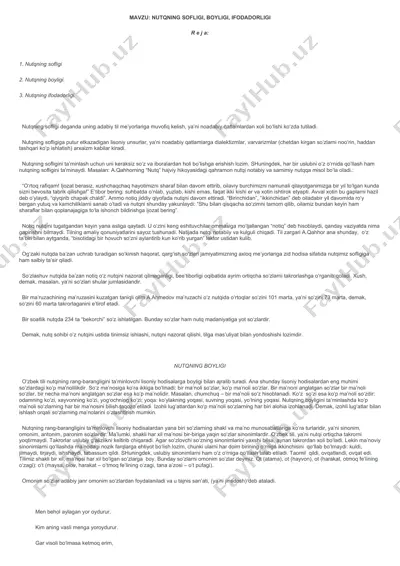 nutqning sofligi, bo'yligi, ifodadorligi — DOCX