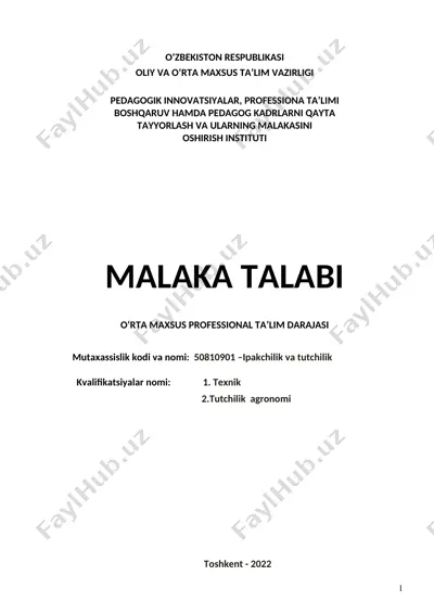 "ipakchilik va tutchilik mutaxassislik kodi va nomi" — DOC