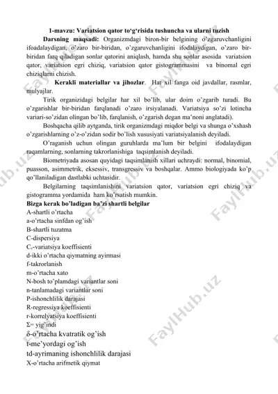 variatsion qator to‘g‘risida tushuncha va ularni tuzish — DOCX