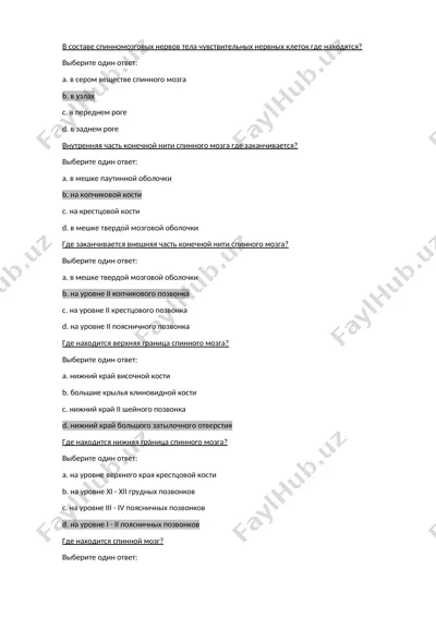spinniy mazmun anatomiya test savollari — DOCX