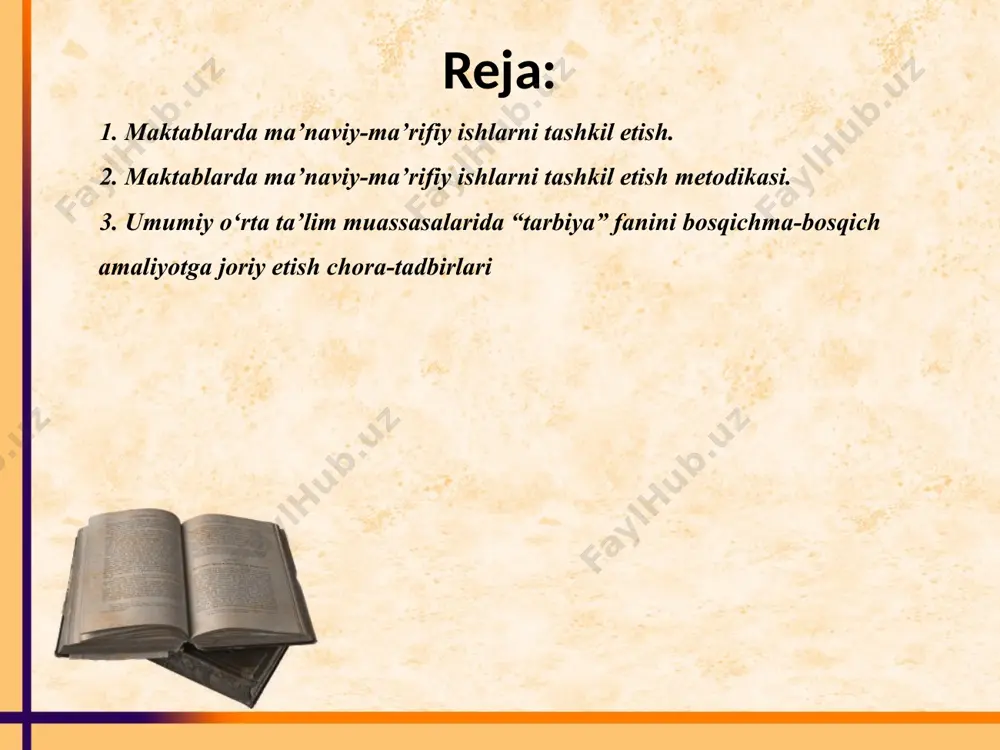 arini joriy etishga yetarli eʼtibor berilmagani sohada bir qator jiddiy muammolarni keltirib chiqardi. har qanday ijodkorlik, buning ustiga pedagogik ijodkorlik quruq joyda, faqat hissiy kechinmalar asosida boshlanishi mumkin emas. tarbiya san’atida o’zining pedagogik mahorati, o’zining «bir qolipdagi» mehnat madaniyati borki, ularni bilib olish zarur. pedagog kadrlarni tayyorlash va ularning malakasini oshirish butun tizimi ana shuni bilib olishga qaratilishi kerak. biroq, hali hech kim oliy o’quv yurtida o’qib yoki o’qituvchilar malakasini oshirish kursini tamomlagandan keyin usta pedagog bo’lib qolmagan. pedagogik mehnat ustalari ta’lim muassasalarida vujudga keladi, o’quvchilar bilan muomalada shakllanadi. demak, tarbiyaviy tadbirlar jarayonida pedagog pedagogik mahoratga ega bo’lish bilan birga, u o’quvchi qalbini tushunishi, uning qiziqish va moyilliklarini his qilishi kerak. shunga ko’ra tarbiyaviy tadbirlarni rejalashtirishi va o’tkazishi lozim. albatta, rejalashtirish o’quvchilarning maslahatisiz amalga oshirib bo’lmaydi. hozirgi kunda maktablardagi ma’naviy-ma’rifiy ishlar, o’quvchilar darsdan tashqari olib boriladigan ishlar pedagogik muammo sifatida imkon darajasida tashkil etilgan, ammo davr talabi ularni yanada takomillashtirishga …