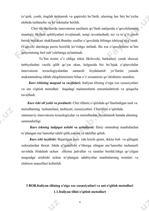 didaktikasi o'zining rivojlanish cho'qqisiga chiqdi. glottodidaktika amaliy fan hisblanib, tillarning o'rganilish jarayonini izchillik bilan o'rganadi. boshqa fanlardan farqli o'laroq o'z ichiga to'rtta yo'nalish asosida turli xil fanlarni oladi:[footnoteref:1] [1: balboni p.e. "elementi di glottodidattica. guida all'esame di concorso, brescia ": la scuola 1985] · nutq va komunikatsiyani o'rganuvchi fanlar. · ta'lim - tarbiyani shakllantirish bilan shug'ullanuvchi fanlar. · psixologik fanlar. · madaniy va sotsial jarayonlarni o'rganuvchi fanlar. italyan tilining o'qitish metodikasi bilan eng ko'p shug'ullangan metodistlardan biri paolo ernesto balboni hisoblanadi. p.balboni chet tillarini o'qitish bo'yicha juda ko'p yangiliklar kiritadi. birinchi navbatda ta'lim jarayoni bo'yicha fikr bildirib, bu jarayonning ishtirokchilari bo'lmish o'qituvchi, talaba va o'rganilayotgan fanni uchburchak tarzda talqin etadi. p.balboni chet tilini o'qitish - bu til orqali ma'lum ma'noda tarbiyalash hisoblanadi deb o'ylaydi. bu jarayonda uch yo'nalish bo'yicha tarbiyalanadi va ta'lim beriladi: 1.madaniylashish jarayoni. bunda italyan tili o'qitilayotgan mamlakatlarning madaniyatini, urf - odatlarini bilgan holda ularni hurmat qilish va …