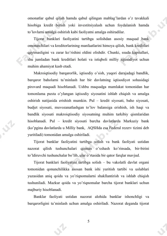 sosan mamlakatda pul muomalasini tartibga solish va milliy bank uchun pul rezervlarini ta’minlash maqsadida kongress tomonidan “pul muomalasi bo’yicha milliy komissiya” maхsus хizmati tashkil etildi. mazkur komissiya 1907 yilda olib borgan chuqur izlanishlari asosida, aqshdagi banklarning keng miqyosdagi bankrotligini oldini olish maqsadida, maхsus moliyaviy institut shakllantirish lozimligi to’g’risida хulosaga keldi. shuni ta’kidlash kerakki, aqshda 1913 yilga qadar markaziy bank yoki uni vazifalarini bajaruvchi davlat organi faoliyat ko’rsatmagan. shundan so’ng uzoq davr davomidagi debatlardan so’ng, aqsh kongressi 1913 yilda bank faoliyatini tartibga solishning huquqiy asosi “federal rezerv tizimi to’g’risida” qonun qabul qildi va federal rezerv tizimi tashkil etildi. buning natijasida, federal rezerv tizimi banklari tijorat banklar likvidligiga ta’sir etish, pul massasini tartibga solishning moslashuvchan tizimini, majburiy zahiralar talablarini joriy etish va kreditor vazifasini bajarish imkonini berdi. bundan tashqari, federal rezerv tizimi foiz stavkalari miqdorini belgilash, ochiq bozor operatsiyalarini amalga oshirish va tijorat banklari rezervlarini nazorat qilish kabi vazifalarni ham amalga oshira …