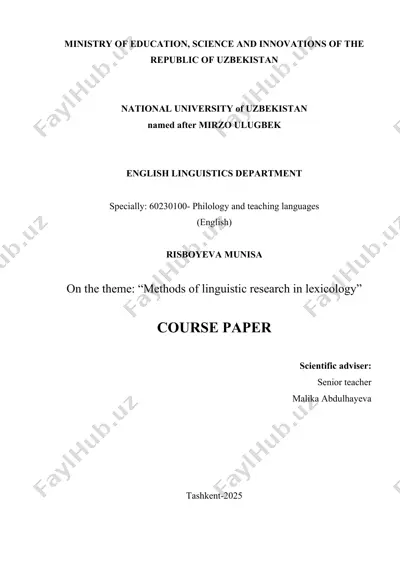 methods of linguistic research in lexicology — DOCX