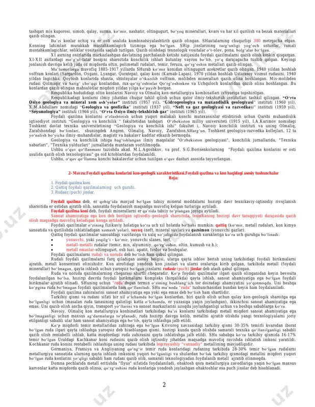 a tushirgich–er yuzi bilan bevosita tutashmaydigan, kichik ko‗ndalang kesim yuzasiga ega bo‗lgan va yuqori gorizontdan patski gorizontga qazib olingan rudani o‗z og‗irlik kuchi ta‘sirida tushirishga xizmat qiladigan vertikal kon lahimi (ayrim hollarda qiya bo‗lishi ham mumkin). shtolnya–bevosita er yuzi bilan tutashadigan gorizontal kon lahimi. shtolnya konlarni razvedka qilish yoki foydali qazilma yotqizig‗ini ochish maqsadida barpo etiladi. tonnel – har ikki tomoni er yuzi bilan bevosita tutashadigan er osti gorizontal kon lahimi bo‗lib, asosan, transport ishlarini bajarishga xizmat qiladi. kvershlag– kon yotqiziqlari (qatlamlari) cho‗ziqligiga perpendikulyar o‗tkaziladigan, er yuzi bilan bevosita tutashmaydigan gorizontal kon lahimi. shtrek–er yuzi bilan bevosita tutashmaydigan gorizontal kon lahimi bo‗lib, shaxta maydonidagi foydali qazilma zahirasining bir qismini qazishga tayyorlash uchun barpo etiladi. shtreklar kon yotqizig‗i qiya joylashgan bo‗lsa, u holda faqat yotqiziq (qatlam) cho‗ziqligi bo‗yicha , gorizontal joylashgan bo‗lsa, istalgan yo‗nalishda o‗tilish mumkin. shtreklar bajaradigan vazifalariga nisbatan bosh, oraliq, tashish, shamollatish, konveyer va boshqa nomlar bilan yuritiladi. prosek …