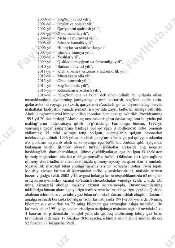 yudjet mablag‘lari hisobidan qoplanib turildi. keng iste’mol mollari va xizmatlarining ko‘pgina turlari narxlaridagi tafovutlarning o‘rni davlat byudjeti hisobidan qoplandi. boshlang‘ich sinf o‘quvchilari, 2 yoshgacha bo‘lgan bolalar uchun bepul ovqat, barcha maktab o‘quvchilari va talabalar uchun ovqatning arzonlashtirilishi kabi imtiyozlar amal qildi. ayrim toifadagi fuqarolarga uy-joy bepul xususiy mulk qilib berildi. islohotlarning birinchi bosqichi davomida ijtimoiy himoyalash xarajat-lari respublika byudjetining salkam uchdan bir qismini tashkil etdi. davlat byudjeti hisobidan aholining kam ta’minlangan tabaqalarini ijtimoiy jihatdan qo‘llab-quvvatlash choralari ko‘rildi. bular jumlasiga pensionerlar, nogironlar, ko‘p bolali va kam daromadli oilalar, ishsizlar, o‘quvchi yoshlar kiradi. 1991-1994 yillarda respublika byudjeti hisobidan 30 ta soha va yo‘nalishlar bo‘yicha ijtimoiy himoya, moddiy yordam amalga oshirildi. maktab muallimlari, bolalar uylari, maktabgacha va maktabdan tashqari muassasalar tarbiyachilari, oliy va o‘rta maxsus o‘quv yurtlarining professor-o‘qituvchilari, ilmiy, ijodiy va tibbiyot xodimlarini qo‘llab-quvvatlash maqsadida davlat kvartiralari ularga tekin berildi, kvartira haqi va kommunal to‘lovlar sohasida imtiyozlar berildi. yolg‘iz pensionerlar turar joy va …