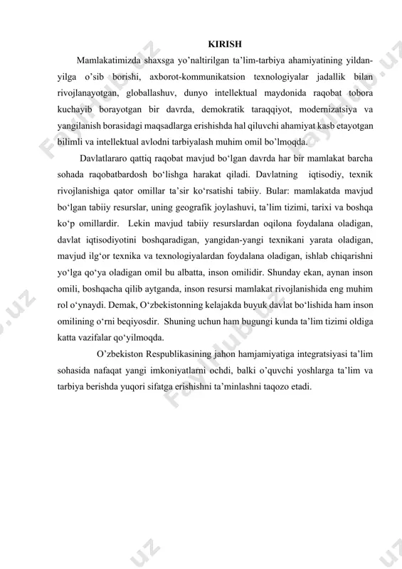 matika-kibnernitika fanlarining о‘sib borayotganligi yoshlarning matematika fanini chuqurroq о‘rganishini, bilimlarni hayotda tо‘g‘ri va о‘rinli tadbiq eta bilishlarini talab qilmoqda. agar ilgari matematika oliy о‘quv yurtida tadbiq qilingan bо‘lsa, endi matematika iqtisodiyot va ishlab chiqarish, savdo, transport, tibbiyot, pedagogika, biologiya va boshqa sohalarda keng qо‘llanilmoqda. ilmiy bilimlarning oldinga qarab intilishi, turmushning barcha sohalariga texnikaning kirib borishi fanning turli sohalarigina emas, balki amaliy yo’nalishlarning kо‘pchiligini ham matematikalashtirishga olib keldi. matematikaning mantiqiy tafakkur rivojlanishi uchun qanday ahamiyatga ega ekanligi qadim zamonlardanoq ma’lum edi. darhaqiqat, o’zbek xalqining buyuk mutafakkirlari uzoq o’tmishdayoq olib borgan tadqiqotlari va amalga oshirgan kashfiyotlarida insonning aqliy tafakkurini rivojlantirishga oid turli g’oya va ta’limotlar yaratganlar. al-xorazmiy (783-850), abu rayhon beruniy (973-1048), ibn sino (980-1037), umar xayyom (1048-1131), nasriddin at-tusiy (1201-1274), mirzo ulug’bek (1394-1449), g’iyosiddin al-koshiy, ali qushchi (1402-1474) va boshqa buyuk allomalarning bizga qoldirgan boy meroslari fikrimizga asos bo’ladi. jumladan, abu nasr forobiy o’qituvchi faoliyatida o’quvchilarni amaliy ko’nikma va malakalarni o’zlashtirishga …