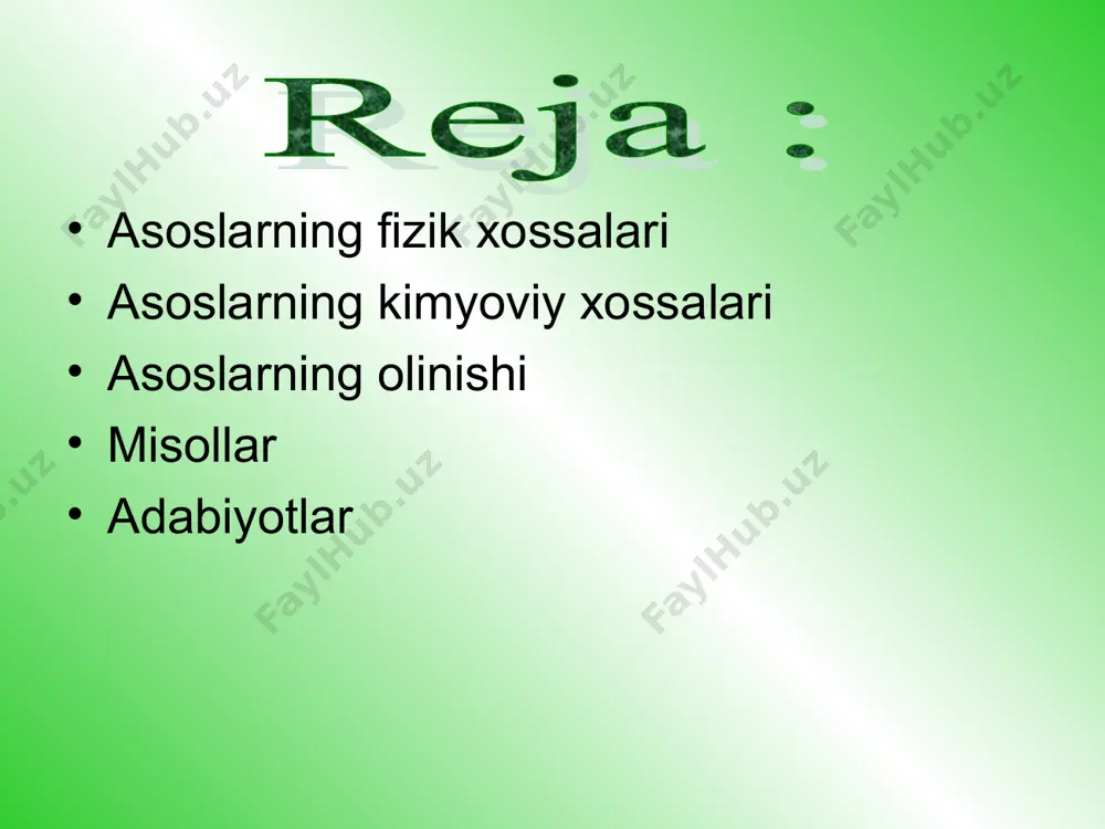 2+2kcl 4.svda eriydigan asoslar juda yuqori temperaturaga ham chidamli, lekin suvda erimaydigan asoslar qizdirish ga chidamsiz , tezda parchslanib ketadi. co(oh)2--- cuo+h2o 5.ayrim asoslar borki ,ular ham kislotalar bilan, ham ishqorlar bilan reaksiaga kirishib tuz va suv hosil qiladi. ular amfotir gidroksidlar deb ataladi. masalan al(oh)3 zn(oh)2 cr(oh)3 va hokazo . amfotir gidroksidlar ham metallarning suvda yaxshi eriydigan tuzlariga ishqorlar ta’sir etturib olinadi. zncl2+2naoh=zn(oh) 2+2nacl al(no3)3+3koh=al(oh)3+3kno3 amfotir gidroksidlar suvda erimaydi . ular kislota va ishqorlar bilan oson reaksiyaga kirishib tuz va suv hosil qiladi. zn(oh)2+2hcl=zncl2+2h2o al(oh)3+koh=kalo2+2h2o zn(oh)2+2naoh=na2zno2+2h2o 9,8gr cu(oh)2 parchalanganda qancha cuo hosil bo’ladi? a) 80 b) 8 c) 0.8 d) 9.8 2. 11,2 gr koh bilan cuso4 reaksiyaga kirishganda qancha cu(oh)2 hosil bo’ladi a) 22.4 b) 98 c) 9.8 d) 23 3. 5.6gr koh ga k metali bilan reaksiaga qamncha (n.sh) da h2 olinadi ? a) 44.8 b)1.12 c)8.96 d)5.6 4. 148gr ca(oh)2 bilan na2co3 reaksiyasi natijada qancha cho’kma …