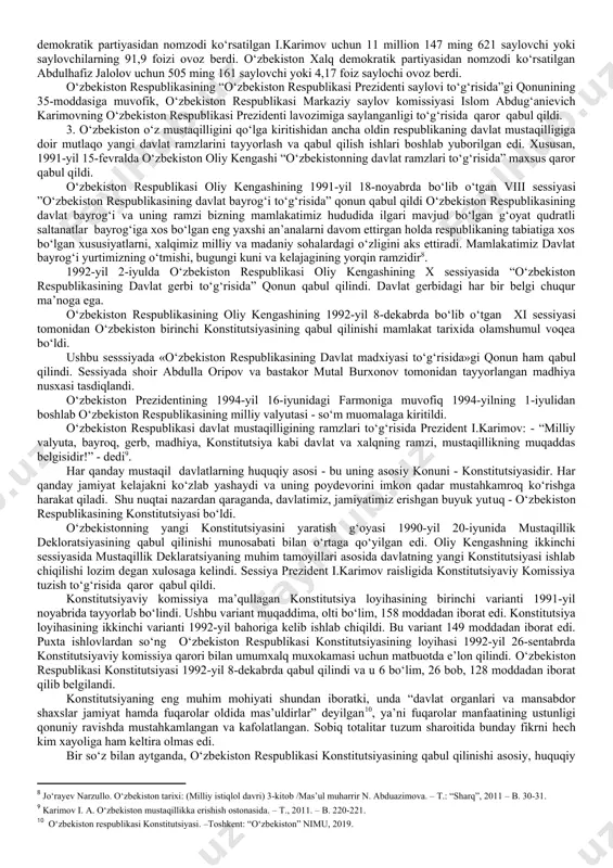 ishi qilishga o‘rinib ko‘rildi. favqullodda holat davlat qo‘mitasi tuzilib, sssr prezidenti m.gorbachev zo‘ravonlik bilan vazifasidan chetlashtirildi . ma’lumki, mustaqillikka erishish ostonasida odamlarning ta’minoti, daromadi, yashashi uchun zarur bo‘lgan kundalik mahsulotlarning eng kam miqdori, ortiqcha ishchi kuchining bandligi kabi masalalardagi ahvol og‘ir bo‘lgan. buning asosiy sababi - bu yillarda har bir viloyat bo‘yicha aniq dasturlar, ichki rezervlar hisobidan ishni to‘g‘ri tashkil etish, ishlab chiqarish quvvatlarini rekonstruksiya qilish, qancha miqdorda, kimga va qachon qo‘shimcha xom ashyo ajratish evaziga ahvolni yaxshilash imkoniyatlari to‘g‘risida amaliy tadbirlar bo‘lmagan. bu davrda yildan-yilga tobora keskinlashib kelayotgan asosiy ijtimoiy muammo - bu aholi o‘rtasida ishsizlar sonining jadal ravishda o‘sib borishi edi. mamlakatimiz rahbari o‘sha davrda vujudga kelgan ahvoldan chiqish yo‘li sifatida quyidagilarni belgilab berdi: a) ishlarning ahvoliga xolis baho berish, respublikadagi vaziyatni sog‘lomlashtirishning konkret va aniq-puxta dasturini ishlab chiqish; b) hayotning barcha sohalarida qat’iy tartib va intizom o‘rnatish, rahbar kadrlarni joy-joyiga to‘g‘ri qo‘yish, ularga nisbatan talabchanlikni oshirish. demak, …