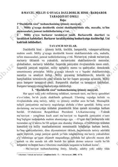 milliy g‘oyaga daxldorlik hissi - barqaror taraqqiyot omili — PDF