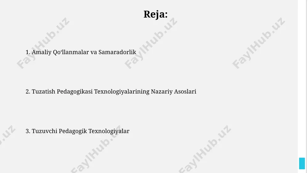 shi andijon shahridagi 7-maktabda 200 dan ortiq o‘quvchi akt vositalaridan foydalanib, 3d modellashtirish va virtual laboratoriyalar orqali fanlarni chuqurroq o‘rganish imkoniyatiga ega bo‘ldi. akt yordamida 2023-yilda toshkent shahridagi 5 ta ta'lim muassasasida o‘quv jarayonini monitoring qilish tizimi joriy etildi, bu esa o‘qituvchilarning samaradorligini 15% ga oshirdi. masofadan tuzuvchi ta'lim texnologiyalari masofadan tuzuvchi ta’lim texnologiyalari, 2020-yildan keyin o‘zbekistondagi 50 dan ortiq oliy ta’lim muassasalarida 3000 dan ziyod onlayn kurslarni ishga tushirdi, bu esa talabalarga geografik cheklovlarsiz ta’lim olish imkonini berdi. 2023-yil holatiga ko‘ra, toshkent shahrida joylashgan 3 ta nodavlat tashkilot masofadan tuzuvchi ta’lim texnologiyalari sohasida 50 dan ortiq innovatsion loyihalarni amalga oshirdi, bu esa ta’limning yangi usullarini joriy etishga hissa qo‘shdi. tuzuvchi pedagogik texnologiyalar ta'rifi самарқанддаги таълим муассасаларида ўтказилган тадқиқотлар, тузувчи педагогик технологияларнинг 15 та турли услубларини аниқлаб, уларнинг ўқувчиларнинг 70% да мустақил фикрлаш қобилиятини ривожлантиришини кўрсатди. тузувчи педагогик технологиялар, 2010 йилдан кейин ўзбекистондаги 5 та олийгоҳда тажриба сифатида жорий этилиб, …