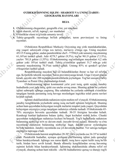 o'zbekistonning iqlim - sharoiti va uning tabiiy-geografik rayonlari — DOCX