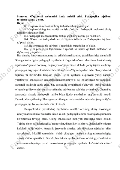 o`qituvchi mehnatini ilmiy tashkil etish — DOCX
