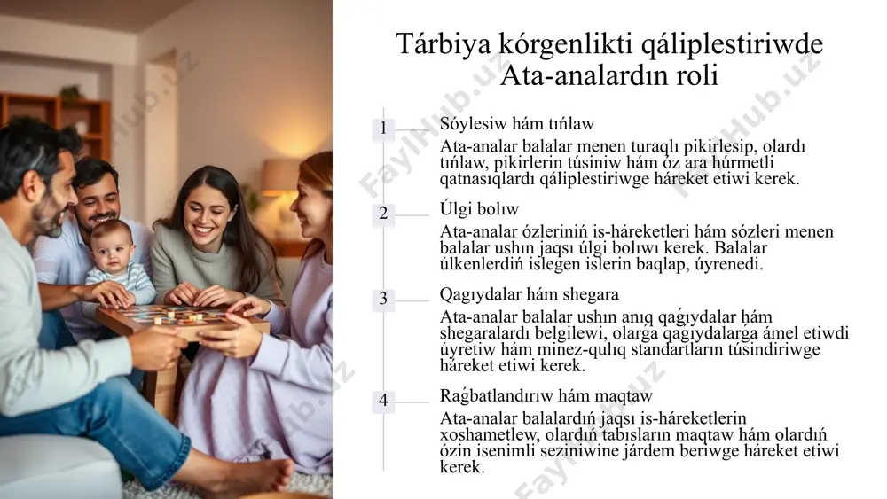 ádep-ikramlıq tárepleri" tárbiya hám ádep-ikramlıq ortasindaǵı qatnasıqtı úyreniwge baǵıshlanǵan zamanagóy shıǵarmalardan biri bolıp, insan tárbiyasın ádep-ikramlıq qádiriyatlar tiykarında qáliplestiriw áhmiyetliligi tuwralı sóz yetiledi. abdukarim sultonov - "tárbiya teoriyası hám ámeliyatı" bul shıǵarmada tárbiya procesiniń teoriyalıq tárepleri hám ámeliyatta qalay ámelge asırılıwı haqqında sóz etedi.bul shiǵarmalarda tárbiya, oniń formaları hám áhmiyeti haqqında tolıq hám puqta túsinikler úyrenilgen. olar arqalı tárbiyalanǵan insannıń ádep-ikramlılıq, ruwxıy hám aqılıy rawajlanıwı haqqında jaqsıraq túsinikke iye boliwińiz múmkin. 6.ziyonet image2.png image3.png image4.png image5.png image6.png image7.png image8.png image9.png image10.png image11.png image12.png image13.png image14.png image15.png image16.png image17.png image18.png image1.png
