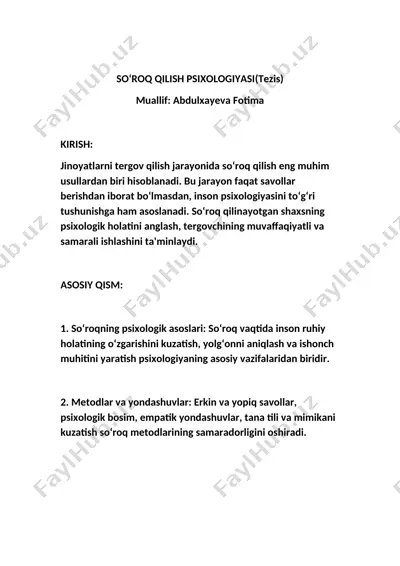 so‘roq qilish psixologiyasi(tezis) — DOCX