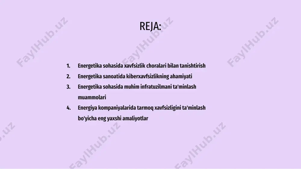 jozlar va manfaatdor tomonlar bilan ishonchni saqlab qolishi mumkin. sanoat paydo bo'layotgan kiber tahdidlardan oldinda bo'lishi juda muhimdir. energetika sohasida muhim infratuzilmani ta'minlash muammolari kibertahdidlar ortib borayotgani sababli energetika sohasida xavfsizlikni ta'minlash juda muhim. muhim infratuzilmani himoya qilish juda qiyin, chunki u bir nechta manfaatdor tomonlar va murakkab texnologiyalarni o'z ichiga oladi. energiya infratuzilmasining xavfsizligini ta'minlash doimiy monitoring va mustahkam kiberxavfsizlik choralarini amalga oshirishni talab qiladi. energetika sektori xakerlar, ichki tahdidlar va operatsiyalarni buzishi mumkin bo'lgan jismoniy hujumlar tahdidlariga duch keladi. ushbu muammolarni hal qilish uchun davlat idoralari, sanoat ishtirokchilari va kiberxavfsizlik bo'yicha ekspertlar o'rtasidagi hamkorlik muhim ahamiyatga ega. energetika infratuzilmasini himoya qilish uchun keng qamrovli xavfsizlik strategiyalarini ishlab chiqish va ilg'or texnologiyalarga sarmoya kiritish zarur. energetika sohasida xavfsizlikni ta'minlash muhim infratuzilmani himoya qilish uchun juda muhimdir. energiya kompaniyalari kiberhujumlar va ma'lumotlar buzilishining oldini olish uchun tarmoq xavfsizligi bo'yicha eng yaxshi amaliyotlarni joriy etishlari kerak. 01 muhim amaliyotlardan biri muntazam …