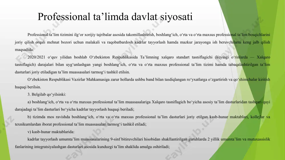 ikr-mulohazalarini qabul qilish va ularning fikrlariga e'tibor berish. 5. talabalar bilim darajalarini baholashda ishtirok etish. 6. o'quvchilarni tarkibiy qo'llanma va o'quv materiallari bilan ta'minlash. * o'qituvchilarning dars o'tish jarayonini tahlil qilish o'qituvchilar dars o'tishini tahlil qilish uchun quyidagi ko'rinishlarda pedagogik faoliyatlar olib borishadi: dars o'tish jarayonini tahlil qilish, oʼquv jarayonida qayerda xatolar qilinishi mumkinligini aniqlashga imkon beradi. bu usulda, oʼqituvchilar o’quvchilarining muammolariga yechim topish uchun hamkorlik qilishadi va ularni yaxshi tushunish uchun harakat qiladi. dars o'tish jarayonini tahlil qilish, oʼquv jarayonining samaradorligini yaxshilashda juda muhimdir. bu oʼquv jarayonining barcha taraflarini tahlil qilishga imkon beradi va o’qituvchilarning o’z ustida yanada ko’proq ishlashiga imkon beradi. shu sababli, bizning bilimimizni rivojlantirish uchun tahlil qilish juda muhimdir. * ta`lim muassasasida bazi bir pedagoglar innovatsion texnologiyalardan foydalana olmasligi. ta`lim muassasasida bazi bir o’qituvchilarning ma’lumotga ega emasligi. bazi bir pedagog hodimlarning me’yoriy hujjatlari to’liq shakllantira oilmaganligi. mavjud muammolarning yechimi: ta’lim muassasasida pedagog hodimlar o’rtasida seminar treninglar …