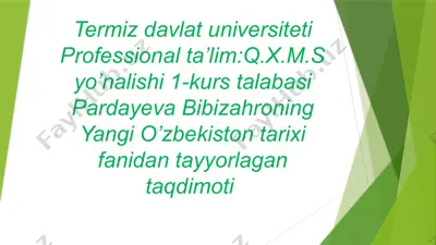 o'zbekiston tarixi fanidan tayyorlagan taqdimoti — PPTX