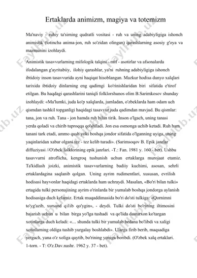 ertaklarda animizm, magiya va totemizm — DOC