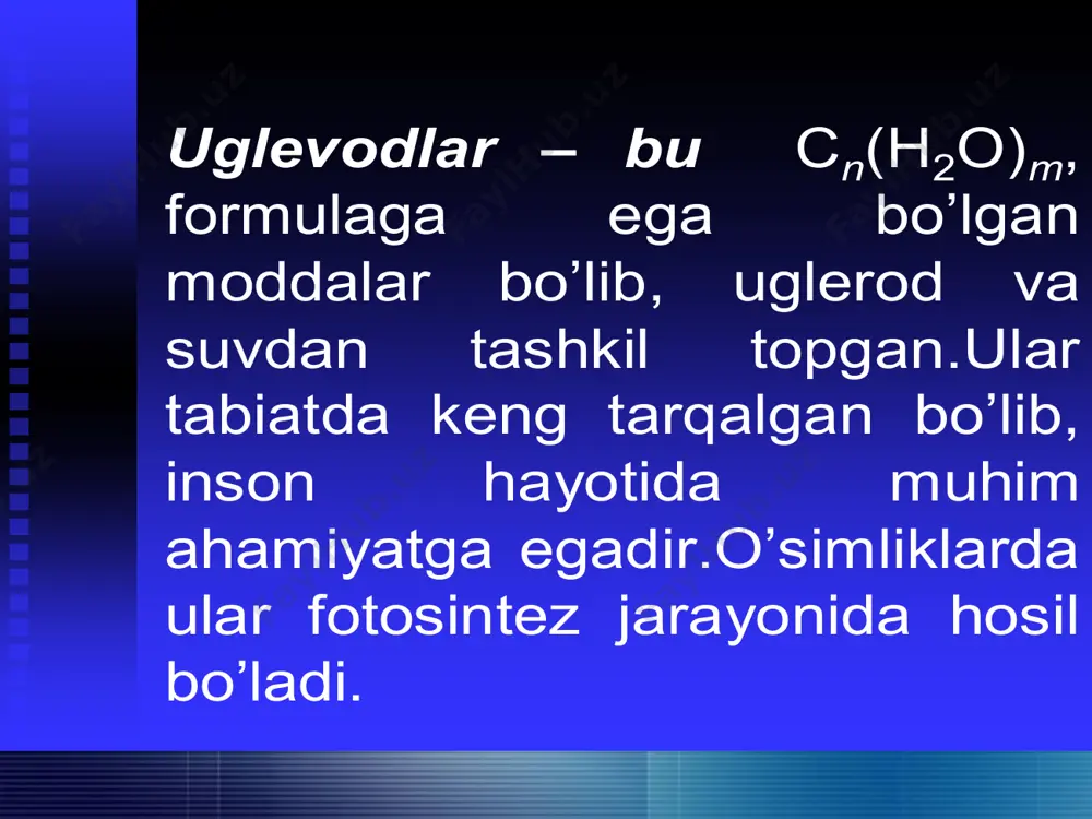 o’ngga buruvchi saxaroza gidrolizlanganda burish burchagini o’zgartiradi va chapga buruvchi fruktoza va o’ngga buruvchi glyukoza aralashmasi hosil bo’ladi. bu hodisaga inversiya deyiladi. hosil bo’lgan aralashmani esa – sun’iy asal yoki invert shakar deyiladi. inversiya katalizatori bo’lib fermentlar va kislotalar xizmat qiladi. saxaroza. saxaroza gidrolizlanganda bir molekula glyukoza va bir molekular fruktoza hosil bo’ladi: saxaroza + suv - glyukoza+ fruktoza saxaroza hosil bo’lishida α-d – glyukoza va β-d- fruktoza o’zlarining glikozid gidroksillari bilan qatnashadi. saxarozada erkin glikozid gidroksillari yo’q, shu sababli u eritmalarda oksoshakl hosil qilmaydi va aldegid – ketonlarga xos reaksiyalarni bermaydi. saxaroza qand lavlagisida quruq vazni hisobiga 28% gacha, shaqarqamishda 20% gacha bo’ladi xamda meva va o’simliklar shiralarida uchraydi. sellobioza. sellobioza tuzilishi jihatidan maltozaga uxshaydi. faqat glyukoza qoldiqlari orasidagi bog’ β – konfigurasiyaga ega. ya’ni sellobiozada β – d – glyukopiranoza qoldiqlari bo’ladi. sellobioza sellyulozaning gidrolizlanishidan hosil bo’ladi. hayvonlar organizmida bu jarayon qisman mikroorganizmlar ishlab chiqaradigan sellyuloza fermenti ta’sirida …