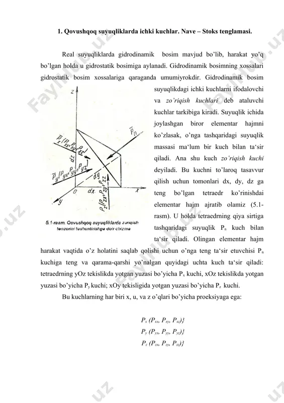 p g 3 p , 1 z , 2 z 3 z , 2 2 g u , g p z , 2 2 g u , g p z , 2 2 g u н = , g p . const z = g u 2 2 1 g u 2 2 2 . 2 2 3 g u 5 5 2 2 1 1 , , z p z p z p + + + g g g , 1 g p , 2 g p g 3 p , 1 z , 2 z 3 z g u u 2 2 2 2 1 - g 2 1 p p - , 2 z 3 z suyuqliklar uchun bernulli tenglamasi reja: 1. qovushqoq suyuqliklarda ichki kuchlar. nave – stoks tenglamasi. 2. elementar oqimcha uchun bernulli tenglamasi. 3.bernulli tenglamasining geometrik, energetik va fizik mazmunlari. 1. qovushqoq suyuqliklarda ichki …