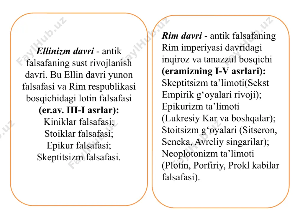 ntirgan va xalq ongiga singdirishga harakat qilgan, lekin bironta ham asar yozmagan. uning falsafiy, axloqiy ta’limotlari mohiyatini shogirdlari ksenofant, aristofan va aflotunlarning asarlaridan bilib olishimiz mumkin. aflotun «g’oyalar dunyosi va soyalar dunyosi» ta’limotining asoschisidir. uningcha, g`oya haqiqiy borliq, biz biladigan va yashaydigan dunyo esa uning soyasidir. haqiqiy o`zgarish va taraqqiyot g`oyalar dunyosiga xos, soyalar dunyosidagi harakat esa uning aksidir. g‘oyalar dunyosining qonuniyatlarini hamma ham bilolmaydi. ularni biladigan zotlar nihoyatda kam uchraydi, ular ulkan aql egasi bo`ladi va tarixda chuqur nom qoldiradi. aksariyat kishilar esa, soyalar dunyosi bilan kifoyalanadi. aflotunning jamiyat va davlat to`g`risidagi ta’limoti uning dunyoqarashida markaziy o`rinlardan birini tashkil etadi. u faqat antik davr falsafasi — ontologiya va gnoseologiyaning klassigi bo`lib qolmay, mumtoz antik siyosiy nazariya va pedagogikaning bilimdoni ham bo`lgan. aflotun ijtimoiy-siyosiy masalalarga doir «davlat», «qonunlar», «siyosat» va «kritiy» nomli asarlar yozib qoldirgan. aflotunning shogirdi va safdoshi arastu (384 — 322 yillar) (asli — aristotel) qadimgi yunonistonning buyuk …
