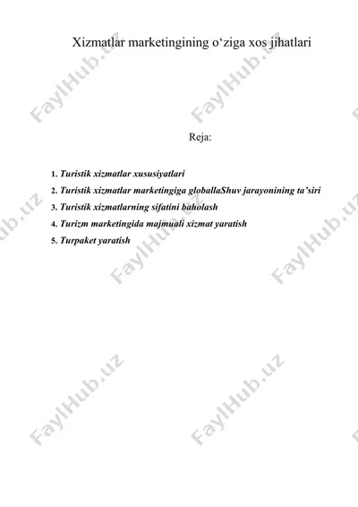 xizmatlar marketingining o‘ziga xos jihatlari — DOC