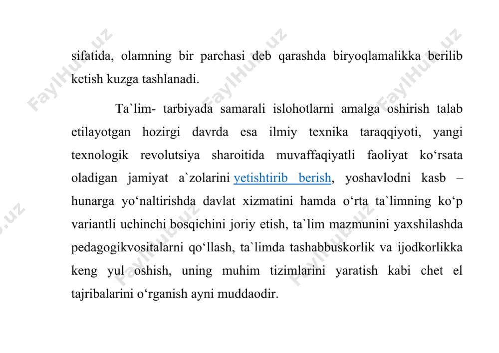 olgan predmetlarni tanlab olish o‘quvchilar va ota- onalar ixtiyoridadir. «yangi dunyo» ning pedagogik g‘oyalari fransiya va germaniya ta`limiga ham sezilarli ta`sir etayotir. germaniya to’liqsiz o‘rta maktablarida asosiy predmetlar bilan bir qatorda tanlab olinadigan ximiya, fizika, chet tillari kiritilgan o‘quv dasturlari ham amalga oshirilayotir. bu o‘quv dasturi tobora to‘liqsiz o‘rta maktab doirasida chiqib, o‘rta maktablar va gimnaziyalarni ham qamrab olmoqda. fransiya boshlang‘ich maktablarida ta`lim mazmuni ona tili va adabiyoti hamda matematikadan iborat asosiy, tarix, geografiya, aholishunoslik, tabiiy fanlar, mehnat ta`limi, jismoniy va estetik tarbiya kabi yordamchi predmetlarga bo‘linadi. yaponiya maktablari ikkinchi jahon urushida keyinroq amerika ta`limi yo’lidan bordi. lekin shunga qaramay, bu ikki mamlakat o‘quv dasturida qator farqlar ko‘zga tashlanadi. yaponiyada o‘quv dasturlari jiddiy murakkablashtirilgan asosiy fanlar majmui ancha keng, bir qator yangi maxsus va o‘quv fakultativ kurslar kiritilgan. germaniya maorifidagi asosiy muammo sobiq gdr dagi ta`limni bir xil milliy me`yorga solishdan iboratdir. asosiy vazifa sobiq gdr dagi ta`lim tuzilmasini yangi …