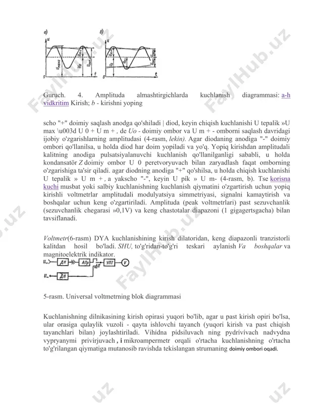 azoni (1 gigagertsgacha) bilan tavsiflanadi. voltmetr(6-rasm) dya kuchlanishining kirish dilatoridan, keng diapazonli tranzistorli kalitdan hosil bo'ladi. shu, to'g'ridan-to'g'ri teskari aylanish va boshqalar va magnitoelektrik indikator. 5-rasm. universal voltmetrning blok diagrammasi kuchlanishning dilnikasining kirish opirasi yuqori bo'lib, agar u past kirish opiri bo'lsa, ular orasiga qulaylik vuzoli - qayta ishlovchi tayanch (yuqori kirish va past chiqish tayanchlari bilan) joylashtiriladi. vihídna pídsiluvach ning pydrívívach nadvydna vypryanymi privírjuvach , і mikroampermetr orqali o'rtacha kuchlanishning o'rtacha to'g'rilangan qiymatiga mutanosib ravishda tekislangan strumaning doimiy ombori oqadi. 6-rasm. yuqori sezgir voltmetrning strukturaviy diagrammasi ko'rsatkich shkalasi sinusoidal kuchlanishning o'rtacha kvadrat qiymatlarida tugaydi. bunday blok diagrammasidan ilhomlangan voltmetrlar yuqori sezuvchanlik (mikro va millivolts) va o'zgaruvchan kuchlanishning tor chastota diapazoni (1; 5; 10 mgts) bilan tavsiflanadi. hujumkor xususiyatlar o'zgaruvchan kuchlanish bilan belgilanadi. rms voltmetri blok diagrammasi orqasida fig.6. zastosovuyutsya peretvoryuvachí s kvadratik xarakteristikasi, scho kuchlanishning vimiryuvannya o'rtacha kvadrat qiymatini ta'minlaydi, u shakl bo'lsin. bunday o'zgarishlardan oldin nasamperli, termoelektrik va …