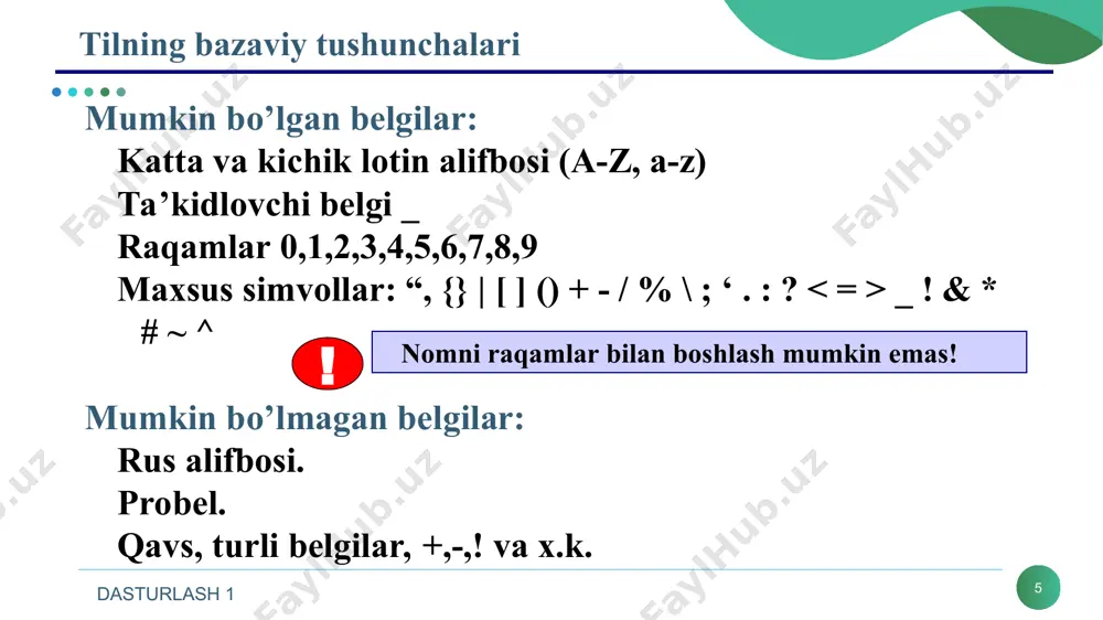 sintaksisini bilish kifoya qiladi. masalani yechish algoritmni tuzish, so’zlar, matematik formulalar, grafiklar va jadvallar asosida amalga oshirish mumkin. algoritmlarni chiziqli, tarmoqlanuvchi va takrorlanuvchi ko’rinishda ifodalash mumkin. dasturlash 1 * muhammad al-xorazmiy nomidagi toshkent axborot texnologiyalari universiteti ishniyazov odil olimovich informatika asoslari kafedrasi katta o’qituvchisi e’tiboringiz uchun raxmat! *