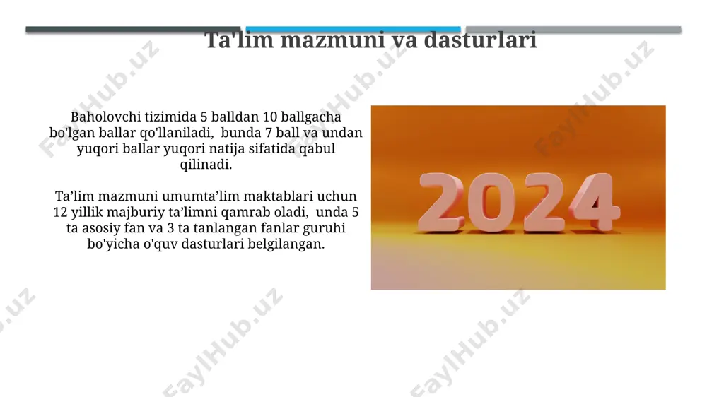 tirish orqali kamida 30% o'quvchilarning raqamli savodxonligini oshirishni maqsad qilgan. qonunning asosiy maqsadi ta’lim tizimini 2030-yilgacha jahon standartlariga moslashtirish, raqobatbardosh kadrlar tayyorlash va innovatsion rivojlanishni ta’minlashdan iborat. ta'lim tizimining yangi modeli yangi modelda kompetensiyaga asoslangan yondashuv qo'llanilib, o'quvchilarning 5 ta asosiy kompetensiyasi – muloqot, tanqidiy fikrlash, ijodkorlik, tadqiqot va raqamli savodxonlik rivojlantiriladi. ta'lim tizimining yangi modeli 12 yillik majburiy ta'limni o'z ichiga olib, boshlang'ich, umumiy o'rta va o'rta maxsus, kasb-hunar ta'limi bosqichlaridan iborat. ta'lim jarayonini tashkil etish davlat ta'lim standartlariga muvofiq, 5-sinfdan boshlab fanlar bo'yicha yillik o'quv soatlari hajmi 1000 soatdan oshmasligi belgilab qo'yilgan. ta'lim jarayonini tashkil etishda o'quv rejalari kamida 30% amaliy mashg'ulotlarni, shu jumladan, loyihaviy ishlarni o'z ichiga olishi kerak. davlat ta'lim standartlari standartlar o'quvchilarning turli fanlar bo'yicha bilim, ko'nikma va kompetensiyalariga qo'yiladigan minimal talablarni aniq belgilab, kamida 3 ta asosiy kompetensiya blokini o'z ichiga oladi. 2020 yildagi "ta'lim to'g'risida"gi qonunning yangi tahriri davlat ta'lim standartlarini takomillashtirish va …
