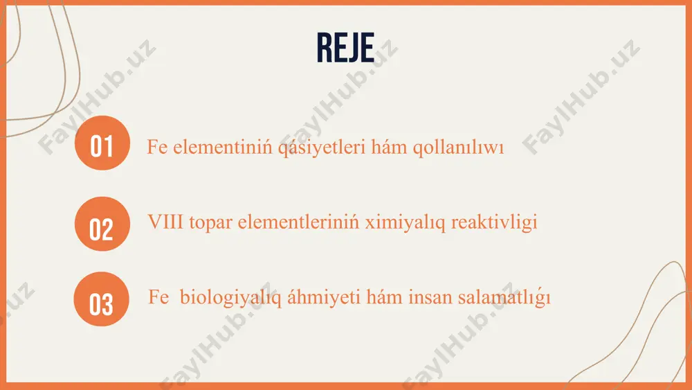 aga kirisedi. mısalı, ol kislorod penen birigip, temir oksidin (fe2o3) payda etedi. sonday-aq, temir, kislotalar menen reakciyaga kirisip, duz hám vodorod gazin payda etedi. oksidleniw hám redukciya procesleri temir oksidleniw hám redukciya proceslerinde áhmiyetli rol oynaydı. oksidleniw procesinde temir elektronların joģaltadı, nátiyjede temir ionlarına aylanadi. kerisinshe, redukciya procesinde temir ionları elektronlardı qabıl etip, metall temirge qaytadi. temirdiń biologiyalıq áhmiyeti temirdiń insanģa zárúrligi temir insan organizminde áhmiyetli rol oynaydı. ol qızıl qan kletkalarında kislorod transportın támiyinlewshi gemoglobinniń quramına kiredi. temir jetispewshiligi anemiya, sharshaw hám immun sistemasınıń kúshsizleniwine alıp keliwi múmkin. temirdiń organizmde qanday rol atqarıwı temir organizmde bir qansha áhmiyetli funkciyalardı atqaradı. ol energiya islep shigarıwda, bulshiq et iskerliginde hám kletka metabolizmindegi oksidleniw-redukciyalıq proceslerde qatnasadı. sonday-aq, temir ayırım fermentler hám vitaminler menen birgelikte isleydi. temir jetispewshiligi hám onıń salamatlıqqa tásiri temir jetispewshiligi insan salamatlıǵına ayrıqsha tásir kórsetedi. bul jaǵday qızıl qan kletkalarınıń azlıǵı, sharshaw, bas awırıwı hám immun sistemasınıń hálsizleniwi sıyaqlı …