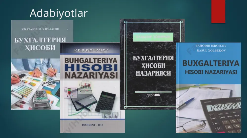 ‘li bilan realizatsiya jarayonining haqiqiy natijalarini aniqlash. olingan foyda yoki ko‘rilgan zarar ko‘rsatkichi nafaqat butun mahsulot ishlab chiqarish (ish bajarish, xizmat ko‘rsatish) va realizatsiya qilishning, balki ularning alohida turlari bo‘yicha ham rentabelli yoki norentabelli (zarar ko‘rilayotgan) mahsulot turlarini aniqlashga imkon beradi; tayyor mahsulotlar va tovarlarning korxona omboridagi holati, ularning barcha harakatlanish bosqichlaridagi saqlanishi, xaridorlardan shartnomada ko‘rsatilgan oldin to‘lov (bo‘nak)larning o‘z vaqtida olinishi, tayyor mahsulotlar va tovarlarning xaridorlarga o‘z vaqtida yuklab jo‘natilishi va bankka barcha to‘lov hujjatlarining taqdim etilishi hamda yakuniy hisob-kitoblarning amalga oshirilishi ustidan nazorat o‘rnatish. эътиборингиз учун раҳмат! image6.png image7.png image8.png image9.png image10.png image11.png image12.png image13.png image14.png image15.png image16.png image17.png image18.png image19.png image20.png image21.png image2.png image3.png image4.png image5.png /docprops/thumbnail.jpeg