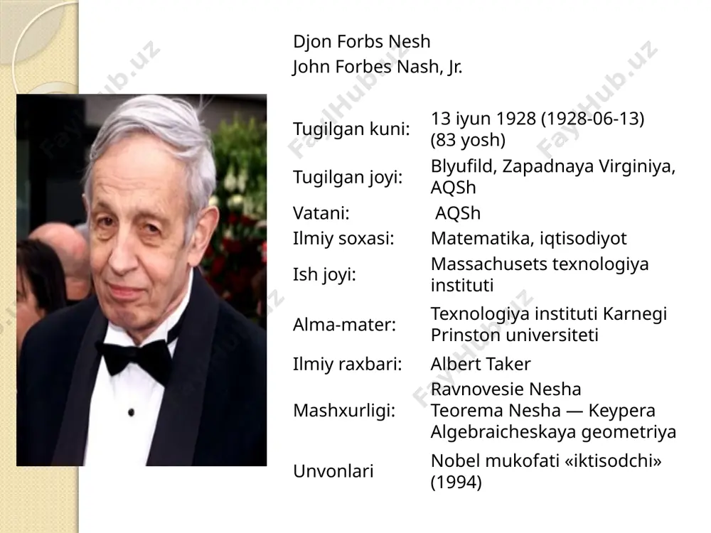 -31) tugilgan joyi: moskva, rossiya ulgan kuni: 12 oktyabr 1946 (1946-10-12) (40 let) ulgan joyi: madrid, ispaniya davlat : germaniya ilmiy soxasi: iktisodchi ishlagan joyi: gamboltd nomli berlin universitet i , bonn universiteti va universitet komplyutens (madrid) alma-mater: kyoln universitet ilmiy raxbari: ervin fon bekerat mashxurligi: sanoat korxonalari nazariyasi va oligopoliya – 3. pareto boʻyicha muvozanat - oʻyinchilardan birining holatini, ikkinchi oʻyinchining holatini yomonlashtirmagan holda, yaxshilab boʻlmaydigan vaziyat tugilgan kuni 15 iyulya 1848 (1848-07-15) tugilgan joyi parij, fransiya ulgan kuni 20 avgusta 1923 (1923-08-20) (75 let) ulgan joyi selini, shveysariya vatani italiya ilmiy soxasi iktisodchi, sosiolog ish joyi lozannskiy universitet mashxurligi krivaya pareto, zakon pareto konuni, pareto buyicha samaradorlik, pareto taksimoti vilfredo pareto vilfredo pareto iqtisodiyot konstitutsiyalarining shakllanishi iqtisodiyot konstitusiyasi buyruqbozlik va bozor tizimlaridagi oʻzaro zid normalarga amal qiladi individlarning iqtisodiy faoliyat koʻrsatishini ta'minlovchi normalar tizimiga iqtisodiyot konstitusiyasi deyiladi bozor tizimi faqat individlar oʻzlarining kundalik iqtisodiy faoliyatida u asoslanadigan normalardan …