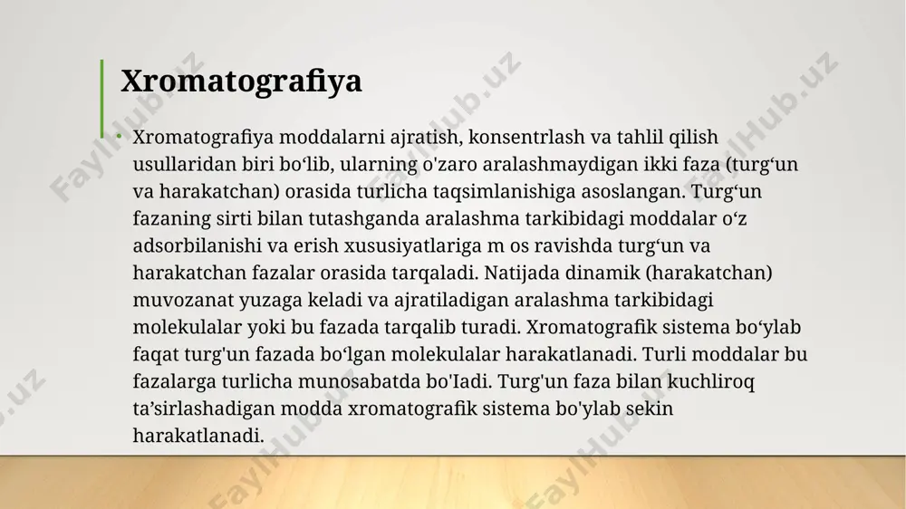 sil fraksiyalarini olish mumkin. moddalar almashinuvining buzilishi bilan kechadigan, shuningdek, nerv kasalliklari va boshqalarda elektroforez qoʻllaniladi. u elektroliz jarayonidan farq qiladi. elektr bilan davolashd. usullari ogʻritmaydi va bemorlar uchun xavfsizdir, lekin bunda bir qator qoidalarga rioya qilish talab etiladi. elektr davoni ovqatlangandan 1—1,5 soat oʻtgach qilish, muolaja paytida yerga tutashirilgan narsalarga (apparat korpusiga, isitgich batareyalariga, kranlar va boshqalarga) va muolaja qabul qilayotgan bemorlarga tegmaslik zarur. spektrometr spektrometr sifatida ham tanilgan spektrofotometr yorug'likni murakkab komponentlar bilan spektral chiziqlarga ajratadigan ilmiy asbobdir. o'lchov diapazoni odatda to'lqin uzunligi diapazoni 380-780 nm bo'lgan ko'rinadigan yorug'lik hududini va to'lqin uzunligi diapazoni 200-380 nm bo'lgan ultrabinafsha nurlar hududini o'z ichiga oladi. turli yorug'lik manbalari o'ziga xos emissiya spektrlariga ega, shuning uchun asbobning yorug'lik manbai sifatida turli yoritgichlardan foydalanish mumkin. volfram chiroqining emissiya spektri: volfram lampasi yorug'lik manbai chiqaradigan to'lqin uzunligi 380-780nm bo'lgan spektral yorug'lik prizma bilan singandan so'ng, qizil, to'q sariq, sariq, yashil, ko'k, indigo va …