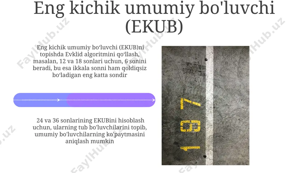 i 1 dan 10 gacha bo'lgan sonlarni samarqanddagi maktab o'quvchilariga o'rgatishda, 2 raqami bilan ko'paytirishni o'rganish eng oson va tezroq o'zlashtiriladi, chunki bu qo'shish amaliyotining takrorlanishi hisoblanadi. tabiiy sonlar to'plami tabiiy sonlar to'plami, 1 dan boshlab cheksiz davom etadigan, butun musbat sonlar majmuasini ifodalaydi va matematikada asosiy ahamiyatga ega bo'lib, hisoblash va o'lchash kabi amaliy vazifalarda samarqanddagi olimlar tomonidan keng qo'llaniladi. tabiiy sonlar to'plamining elementlari o'zaro qo'shish va ko'paytirish amallariga nisbatan yopiqdir, ya'ni ikkita tabiiy sonni qo'shsak yoki ko'paytirsak natija ham tabiiy son bo'ladi; bu xususiyat arifmetikada 5-sinf o'quvchilari uchun muhim hisoblanadi. ta'rif va xossalar tabiiy sonlar to'plami cheksizdir, ya'ni har qanday tabiiy sondan keyin yana kattaroq tabiiy son mavjud bo'lib, bu xossasi evklid geometriyasida ham o'z aksini topgan. tabiiy sonlar 1, 2, 3 kabi musbat butun sonlar to'plamidan iborat bo'lib, arifmetik amallar, masalan qo'shish va ko'paytirish, samarqanddagi qadimgi matematiklar tomonidan ham o'rganilgan. e'tiboringiz uchun rahmat @taqdimot_robot image4.jpg image5.jpg image6.jpg …